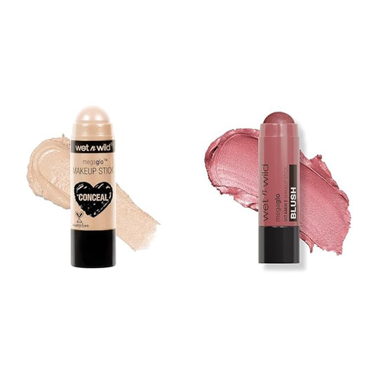 wet n wild MegaGlo Makeup Stick Conceal Contour Neutral Follow Your Bisque,1 Ounce and Current Jam Buildable Color Versatile Use Makeup Stick