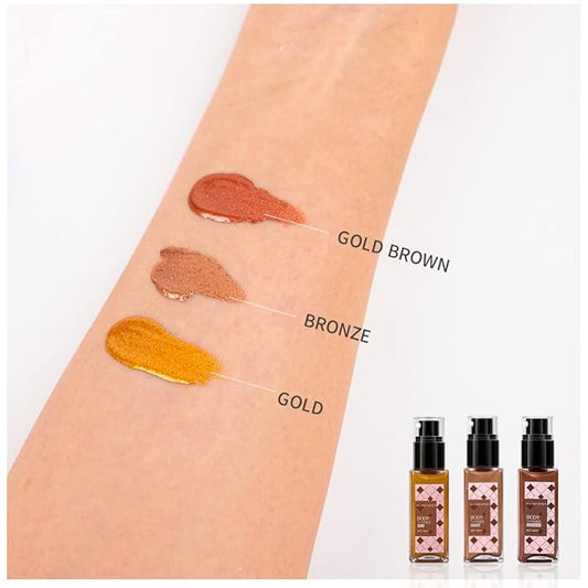 Body Glow Shimmer Body Oil Liquid Highlighter, Bronzer Shimmering Body Lotion Glitter Luminizer Moisturizing Waterproof, Natural Skin Shimmer For Body and Face Makeup Women Men (60ml/2 oz)