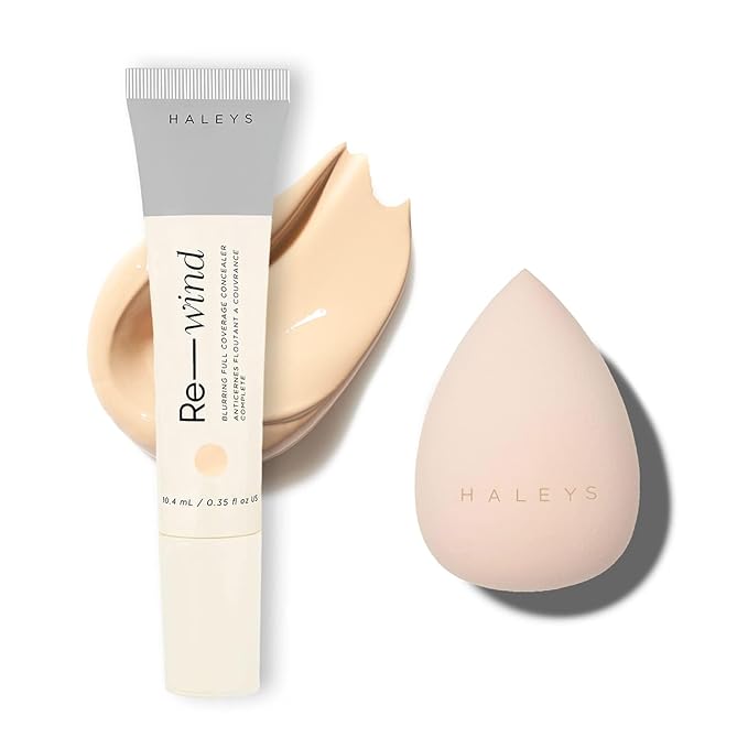 HALEYS Full-Coverage Concealer Set (Fair-Neutral): Re-wind Blurring Full Coverage Concealer, Brighten, Reduce dark circles and fine lines, Longwear, Lightweight, Re-mix Makeup Sponge, Smooths, Blurs,