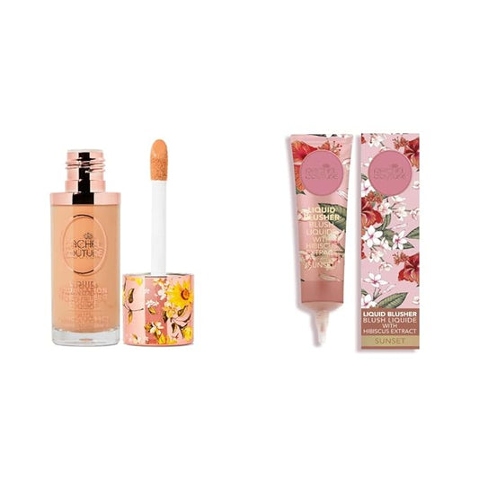 Rachel Couture Liquid Foundation & Blush Bundle | Vegan & Cruelty-Free | Infused with Arnica & Hibiscus Extract – Cashew & Sunset