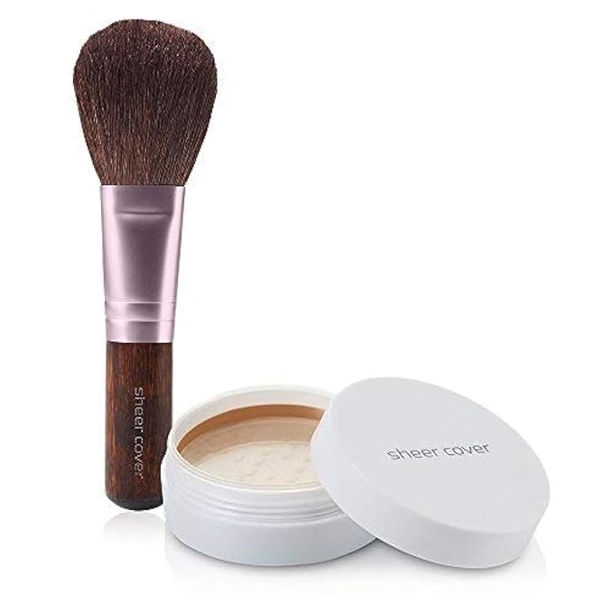 Sheer Cover Perfect Shade Mineral Foundation Makeup Kit w/ Free Brush - Tan Shade - Best Full Coverage Foundation (4 Grams)