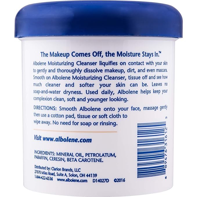 Albolene Face Moisturizer & Makeup Remover – Fragrance-Free Cleansing Balm with Beta-Carotene – Hydrating Facial Cleanser for Soft, Supple Skin, Gently Removes Makeup & Dirt, (12 oz)