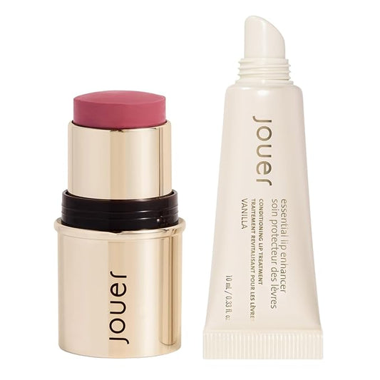 Jouer Bare Rose Blush & Bloom Cheek + Lip and Vanilla Lip Enhancer Bundle