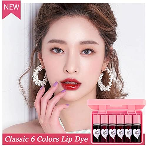 6 Colors Lip Tint Stain Set,Plumping Mini Liquid Lipstick,Multi-use Lip and Cheek Tint, Long lasting Non-Stick Cup Waterproof, High Pigment, Vivid Color, Lip Tint Makeup