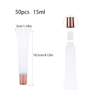 50Pcs 15ml Lip Gloss Squeeze Tubes, Rose Gold Lip Gloss Containers Empty, Refillable Soft Clear Tubes for DIY Lipgloss Balm Cosmetic (Rose Gold)