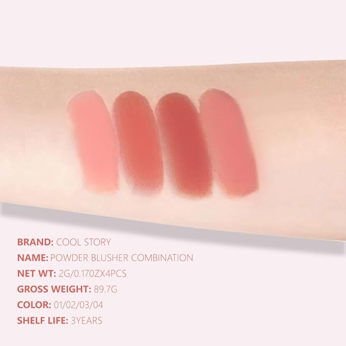 4 Color Matte Blush Palette - Buildable, Long-Lasting Pressed Powder Blusher with Brush, Cruelty-Free, Vegan, Compact Design for a Bright, Healthy Glow, Gift Set for Women