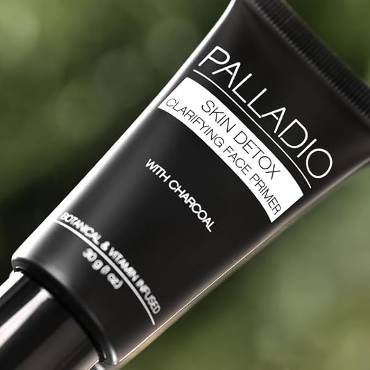 Palladio Skin Detox Clarifying Face Primer with Charcoal, creates a smooth base for makeup application, protects skin, provides long wear flawless glam look, 1 ounce
