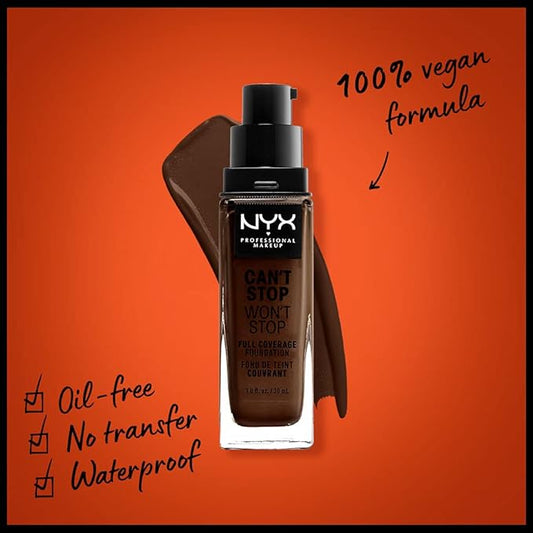 NYX PROFESSIONAL MAKEUP Can't Stop Won't Stop Foundation, 24h Full Coverage Matte Finish - Deep Ebony
