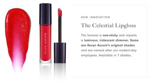 Kevyn Aucoin Celestial Lip Gloss, Cary (iridescent sheer red): Light reflecting shine & sheer. Precision makeup artist applicator. Hydrating, non-stick formula. Multi-dimensional 3D plumping effect.