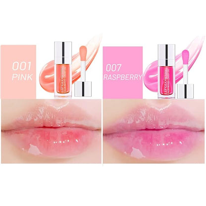 2 Colors Hydrating Plumping Lip Glow Oil,Moisturizing Lip Oil Gloss Transparent Glossy Lip Gloss Primer Lip Tint for Lip Care and Dry Lip (001#+007#)