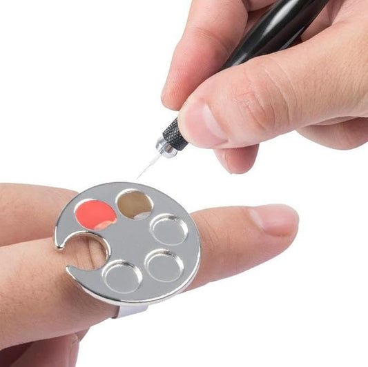 Mini Manicure Palette, 2 Pieces Metal Color Palette Rings, Nail Art Paint Tools, Microblading and Semi Permanent Makeup Supply (Foot Shape)