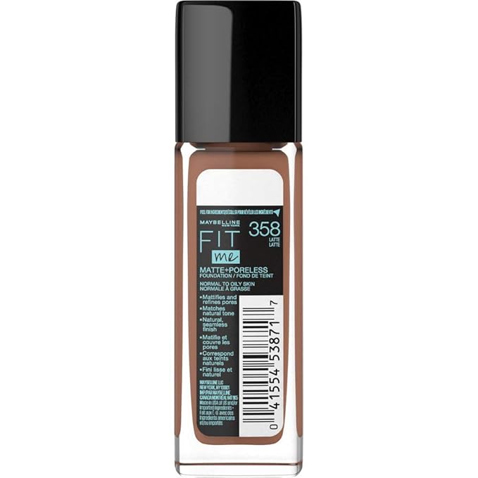 Maybelline Fit Me Matte + Poreless Liquid Foundation Makeup, Latte, 1 fl; oz; Oil-Free Foundation (Pack of 3)