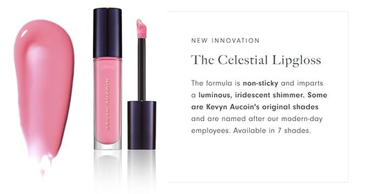 Kevyn Aucoin Celestial Lip Gloss, Erika (creamy semi-sheer pink): Light reflecting shine & sheer. Precision makeup artist applicator. Hydrating, non-stick formula. Multi-dimensional 3D plumping effect