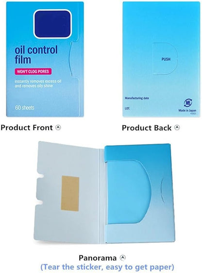 1 Pack Oil Blotting Sheets for Face (60 Sheets) - Oil Absorbing Blotting Papers for Oily Skin, Makeup-Friendly & Portable Oil Wipes