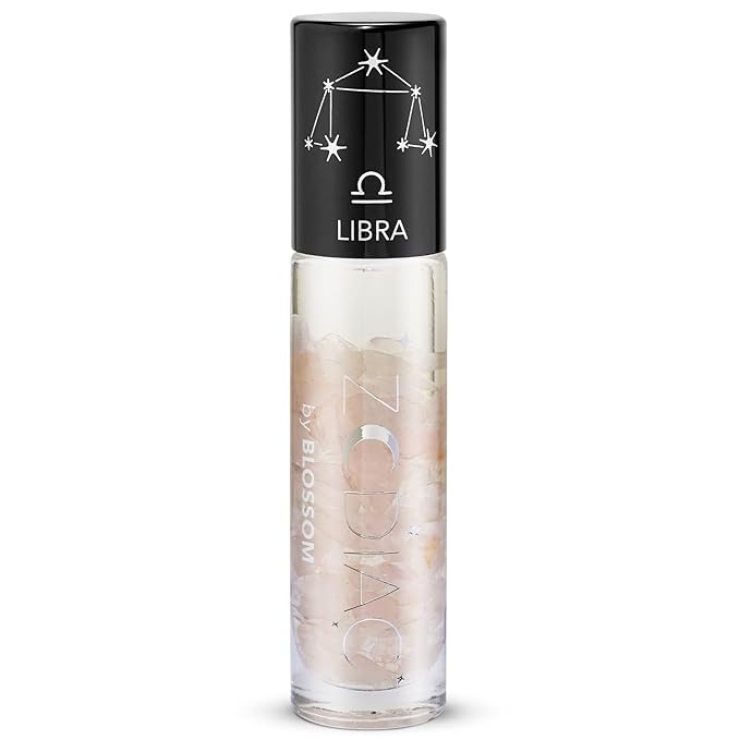 Blossom Lip Gloss Zodiac Sign Vanilla Scented Roll-On Lip Gloss, Moisturizing + Hydrating with Zodiac Crystals, Made in USA, 0.20oz, Libra