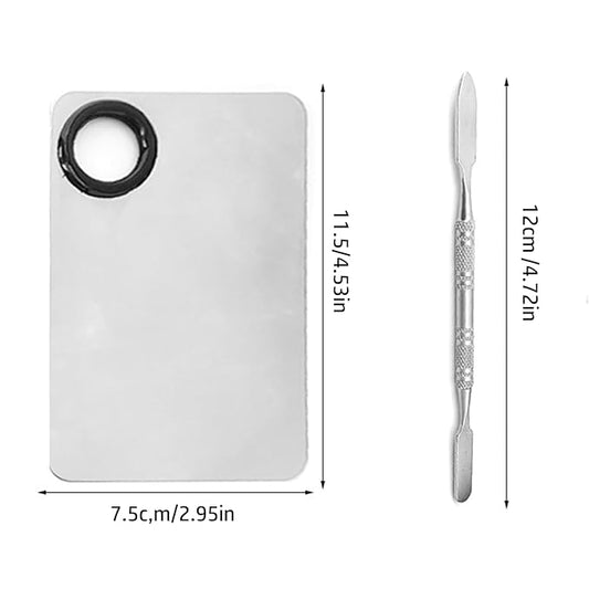 Makeup Mixing Palette Set, 4pcs Makeup Artist Palettes and Spatula, Cosmetic Palette, Stainless Steel Foundation Palettes,Metal Makeup Palette,for Foundation Eye Shadow Nail-Art -Sliver, 6 x 4in