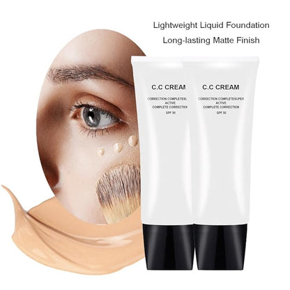 2Pcs CC Cream Skin Tone Adjusting with SPF 50, Complete Correction Active Formula, 30ml (Ivory, 2Pcs)