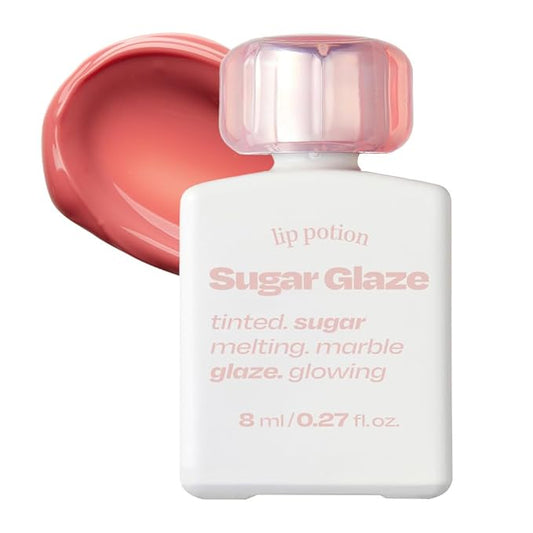Lip Potion Sugar Glaze Tint | K-Beauty High-Shine & Long-Lasting Lip Tint | Hydrating, Non-Sticky Glossy Finish | 7 Shades | 0.3 Oz (No.2 Rose Ball)