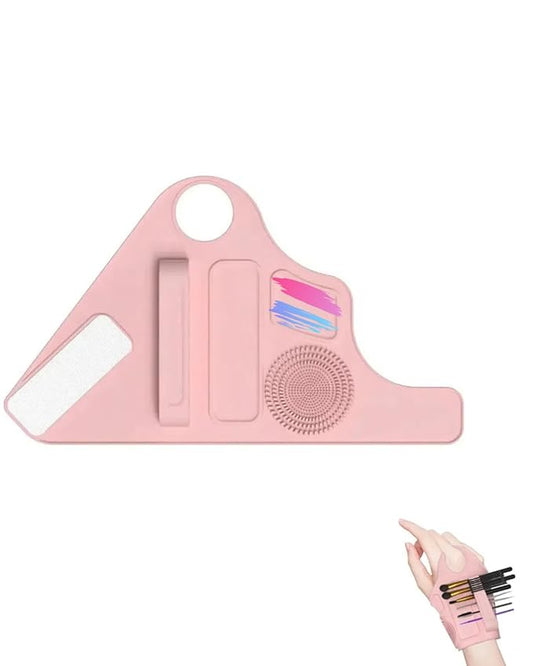 Makeup Mixing Palette Wrist Strap with Makeup Brush Storage & Silicone Mixing Tray
