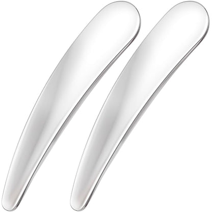 2pcs Mini Metal Makeup Spatula, Reusable Cosmetic Cream Spatulas Spoon, Skincare Scoop Applicator Facial Massage Beauty Tools for Mixing and Sampling Face Eye Cream- Silver