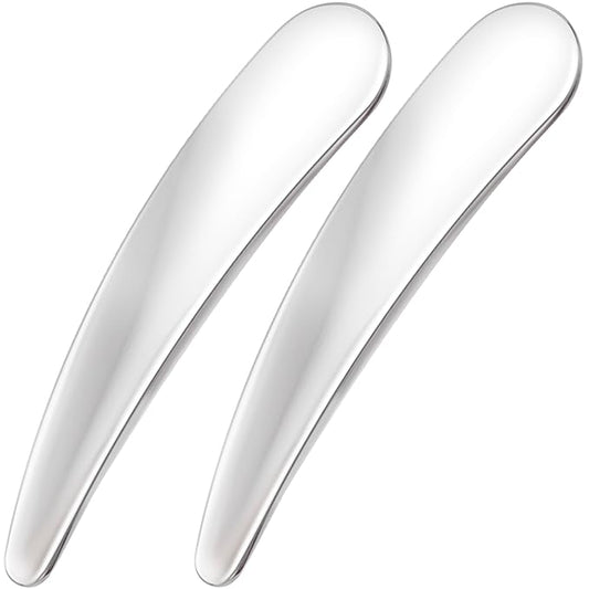 2pcs Mini Metal Makeup Spatula, Reusable Cosmetic Cream Spatulas Spoon, Skincare Scoop Applicator Facial Massage Beauty Tools for Mixing and Sampling Face Eye Cream- Silver