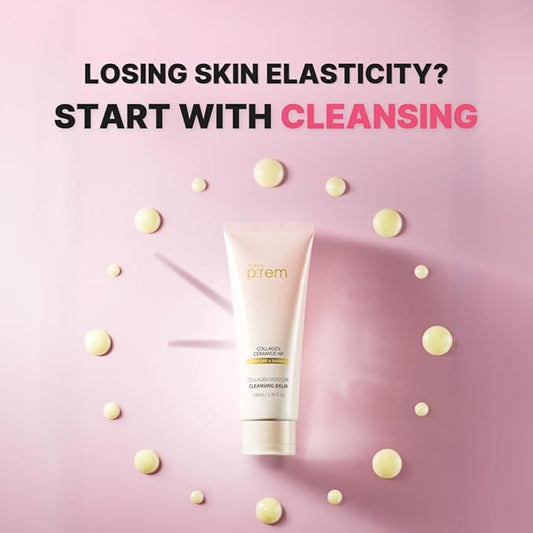 MAKE P:REM Collagen Moisture Cleansing Balm, Gentle Deep Cleansing Makeup Remover for Pore Tightening & Enhancing Skin Barrier, Korean Skin Care, 3.38 fl.oz, 100ml