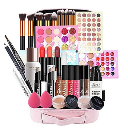All-in-One Makeup Gift Set Carry All Makeup Kit for Women Full Kit With Makeup Case Lipgloss Lipstick Concealer Blush Foundation Face Powder Eyeshadow Palette Cosmetic Palette #1
