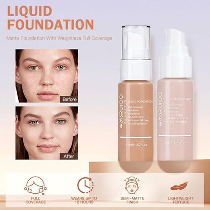 Liquid Foundation, Matte Finish, Weightless Full Coverage, Oil-Free, Non-Comedogenic, 1.52 fl oz (M004, 1pc)