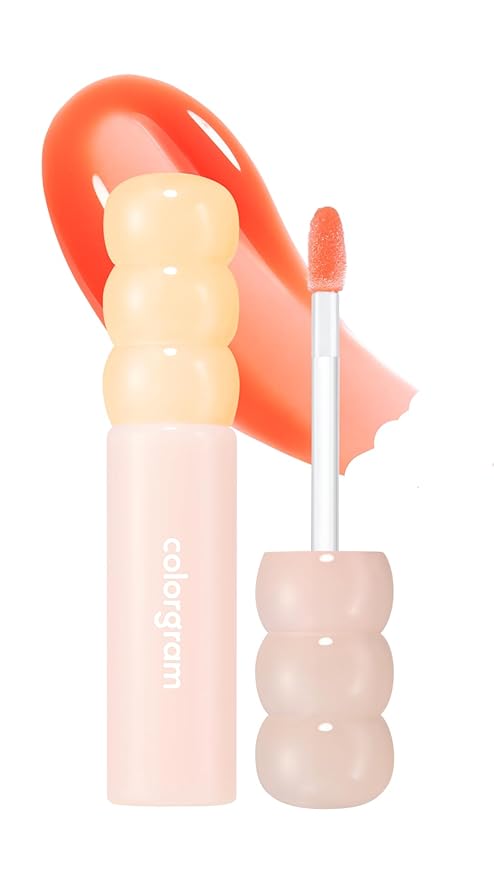 COLORGRAM FRUITY GLASS GLOSS 02 CHEWY TANGERINE | Non-Sticky Glossy Lip Tint with Glass-Like Shine | Long-Lasting Hydrating Lip Gloss for Smooth & Plump Lips