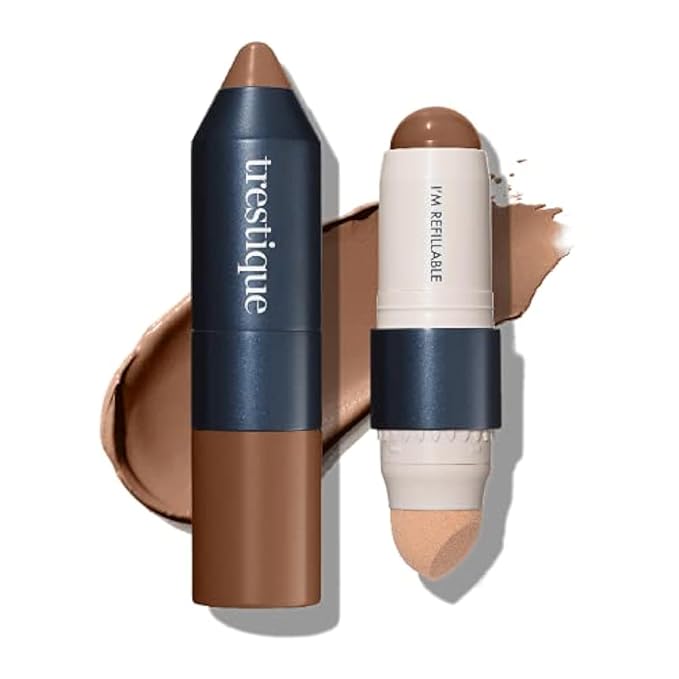 Trestique Refillable Face Stick Foundation with Built-In Sponge, Clean Beauty Medium Coverage Sustainable Makeup