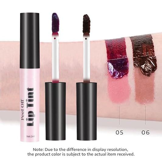 2 Colors Peel Off Lip Stain, Long Lasting Waterproof Matte Lip Tint, Non-Stick Cup Tattoo Lip Gloss, Natural Nude Lip Makeup, Magic Tinted Lip Stain (05#+06#, 2pcs/set)