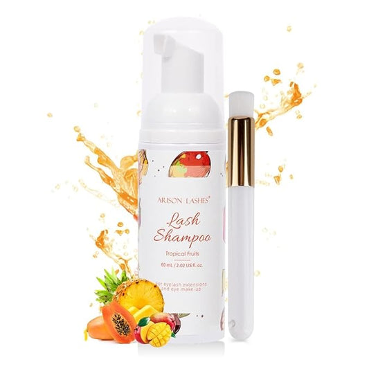 ARISON LASHES Eyelash Shampoo Eyelash Foam Cleanser with Cleaning Brush Eyelash Cleaner for Eyelash Extension Foam Wash Lash Shampoo for Home and Salon Use 60ML(Tropical fruits)