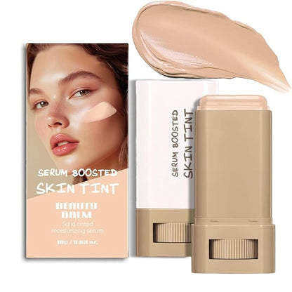 A 3-in-1combining Foundation Stick Beauty Balm Serum Boosted Skin Tint,Solid Tinted Moisturizing Serum Contour Foundation Face for Women,Natural Finish Makeup,Buildable Medium-to-Full Coverage(#04)