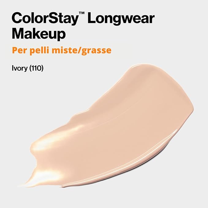 Revlon Colorstay Liquid Foundation Makeup with Pump 110 Ivory Combination/Oily Skin,1 Fl Oz (Pack of 2)