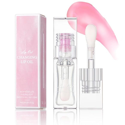 Magic Color Changing Lip Oil Ph, Glitter Lip Gloss, Upgraded Big Brush Head Moisturizing Lip Oil Long Lasting Nourishing Lip Glow Oil Non-Sticky Primer Lip Tint (# 06, 0.3 Oz)