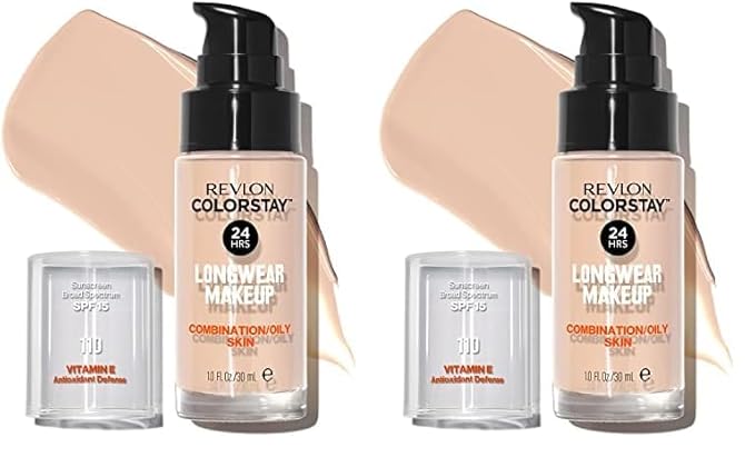 Revlon Liquid Foundation, ColorStay Face Makeup for Combination & Oily Skin, SPF 15, Medium-Full Coverage with Matte Finish, Ivory (110), 1.0 oz (Pack of 2)