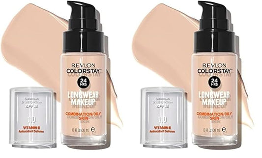 Revlon Liquid Foundation, ColorStay Face Makeup for Combination & Oily Skin, SPF 15, Medium-Full Coverage with Matte Finish, Ivory (110), 1.0 oz (Pack of 2)