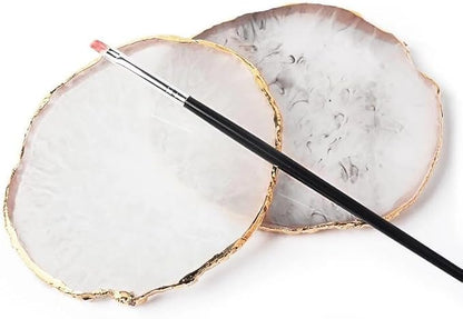1PCS Resin Nail Art Palette Gold Edge Nail Art Painting Mixed Color Palette Manicure Color Makeup Display Board Manicure Cosmetic Mixing Tray Round Pink