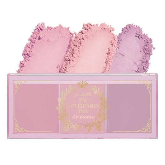 I'm Meme Palette - Afternoon Tea Blusher | Blossom Tea Blended, Cool Tone Blush for Cheek, Soft Pink, Peach, Lavender, 3 Shades Palette, Matte Powder Blush for Face&Cheeks, 0.4oz