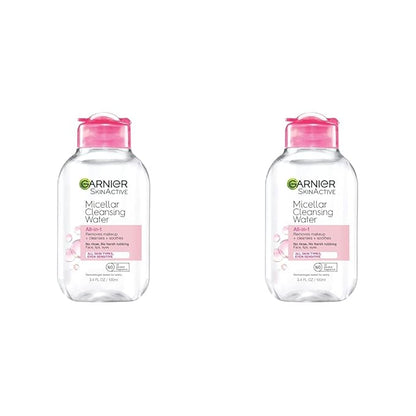 Garnier Micellar Cleansing Water, All-in-1 Makeup Remover and Facial Cleanser, For All Skin Types, 3.4 Fl Oz (100mL), 1 Count (Packaging May Vary) (Pack of 2)