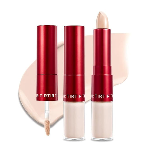 TIRTIR Glide&Hide Blurring Concealer - Creamy texture, Conceals dark circles and wrinkles, Dual formula (liquid tip & balm stick), Long-lasting wear, Korean Makeup, #1N, 0.28 Oz