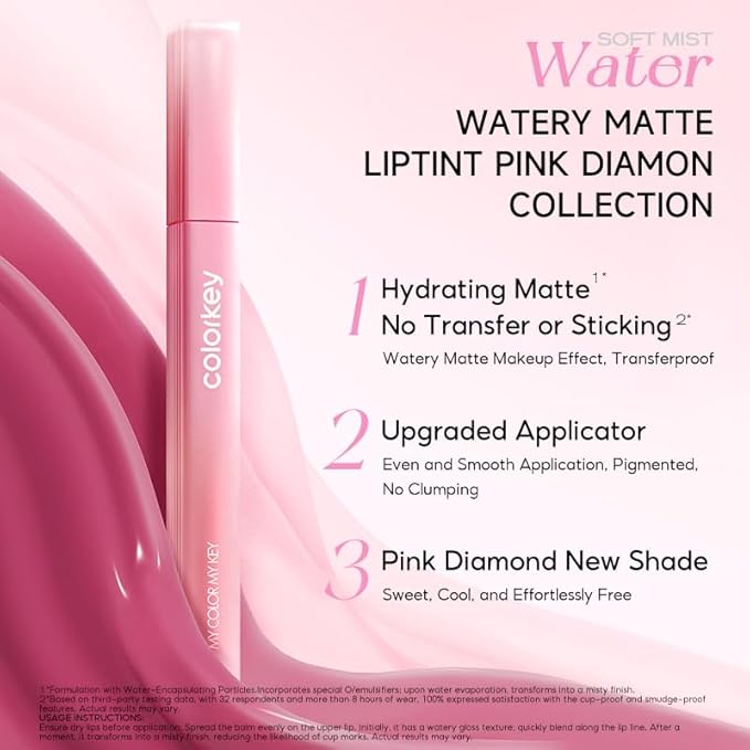 COLORKEY Soft Matte Water Lip Tint, Matte Finishs, Long-Lasting, Moist Fit Without Stickiness, Moisturized, Waterproof, Liquid Lipstick, Nude lip color (P333 Milk Pink)