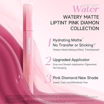 COLORKEY Soft Matte Water Lip Tint, Matte Finishs, Long-Lasting, Moist Fit Without Stickiness, Moisturized, Waterproof, Liquid Lipstick, Nude lip color (P333 Milk Pink)