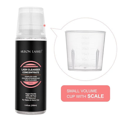 Eyelash Cleanser Concentrate 100ml Lash Extensions Shampoo Natural Foaming Cleanser DIY Non-lrritating Wash for Extensions Lashes with Salon Home Care-Makes 20 Bottles 60ml lash Shampoo (Peach)