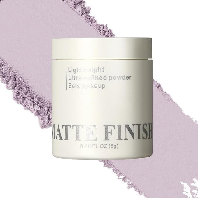 Purple Translucent Setting Powder, Matte Finishing Powder Oil Control for Long Lasting Makeup, Lightweight Loose Powder Waterproof Makes Skin, Blurring Powder for All Skin Tones, 01