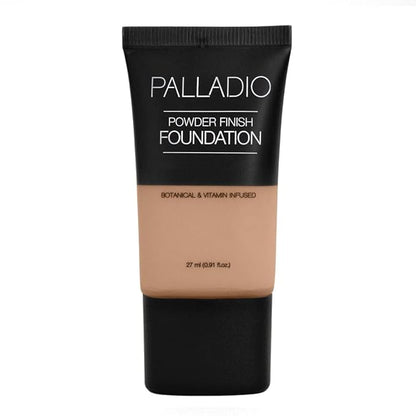 Palladio Powder Finish Liquid Foundation, Natural Matte Appearance, Reduces Fine Lines, Covers Large Pores, Hides Imperfections, All Day Wear, Sheer to Medium Coverage, Golden Beige