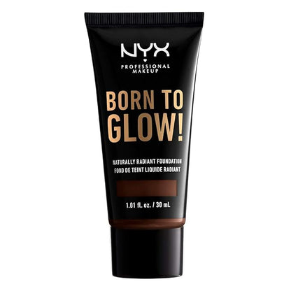 NYX PROFESSIONAL MAKEUP Born To Glow Naturally Radiant Foundation, Medium Coverage - Deep Ebony