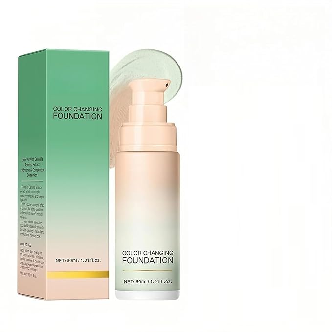 MAEPEOR Color Changing Foundation 4 Colors Lightweight Non-Greasy Hydrating Color Correcting CC Cream with Centella, Skin Corrector Foundation for Dull Skin Tone (01 Green)