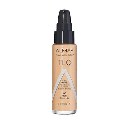 Almay Liquid Foundation, Truly Lasting Color, Long Wearing Natural Finish, Vitamin E and Lemon Extract, Hypoallergenic, Cruelty-Free, Dermatologist Tested, 140 Buff, 1 fl oz