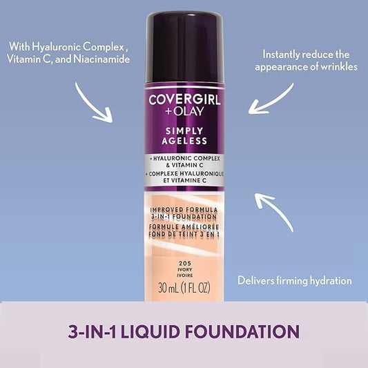 COVERGIRL & Olay Simply Ageless 3-in-1 Liquid Foundation, Classic Tan, 1 Fl Oz (Pack of 1)